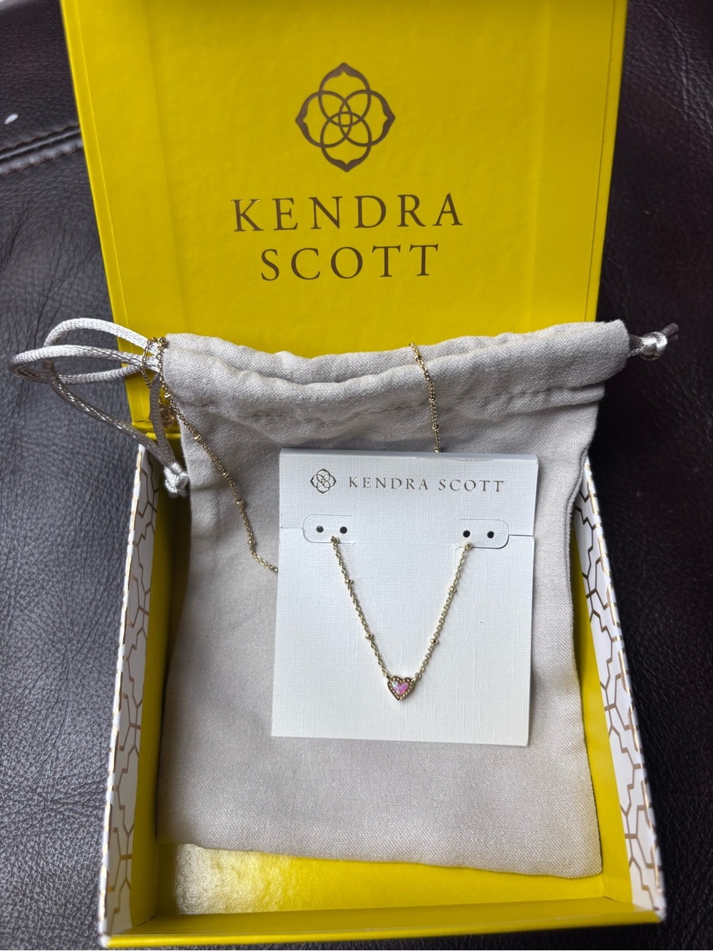 Kendra Scott Mini Ari Heart Gold Necklace with Pink Heart